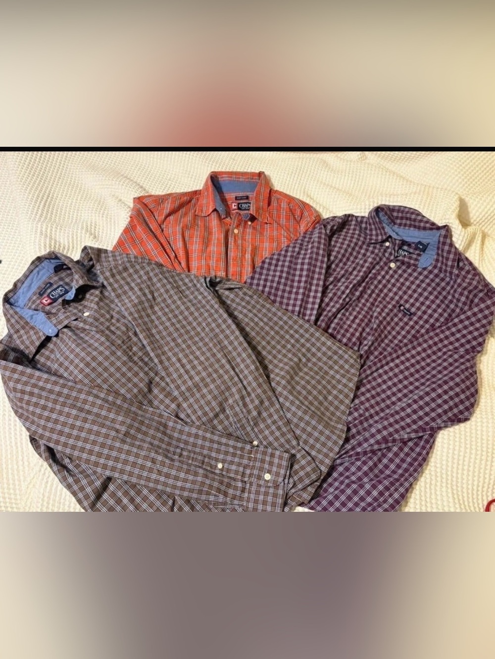 3 Chaps Men’s Orange, Brown & Purple Plaid Button-Down Shirts